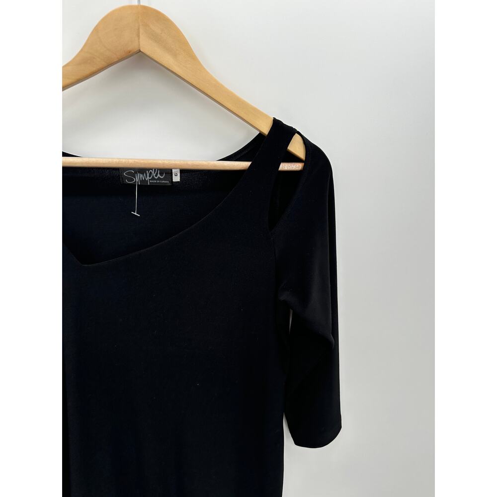 Sympli Womens 6 Black Cut Out Asymmetrical Focus Blouse Top 3/4 Sleeve Stretch - Picture 5 of 8